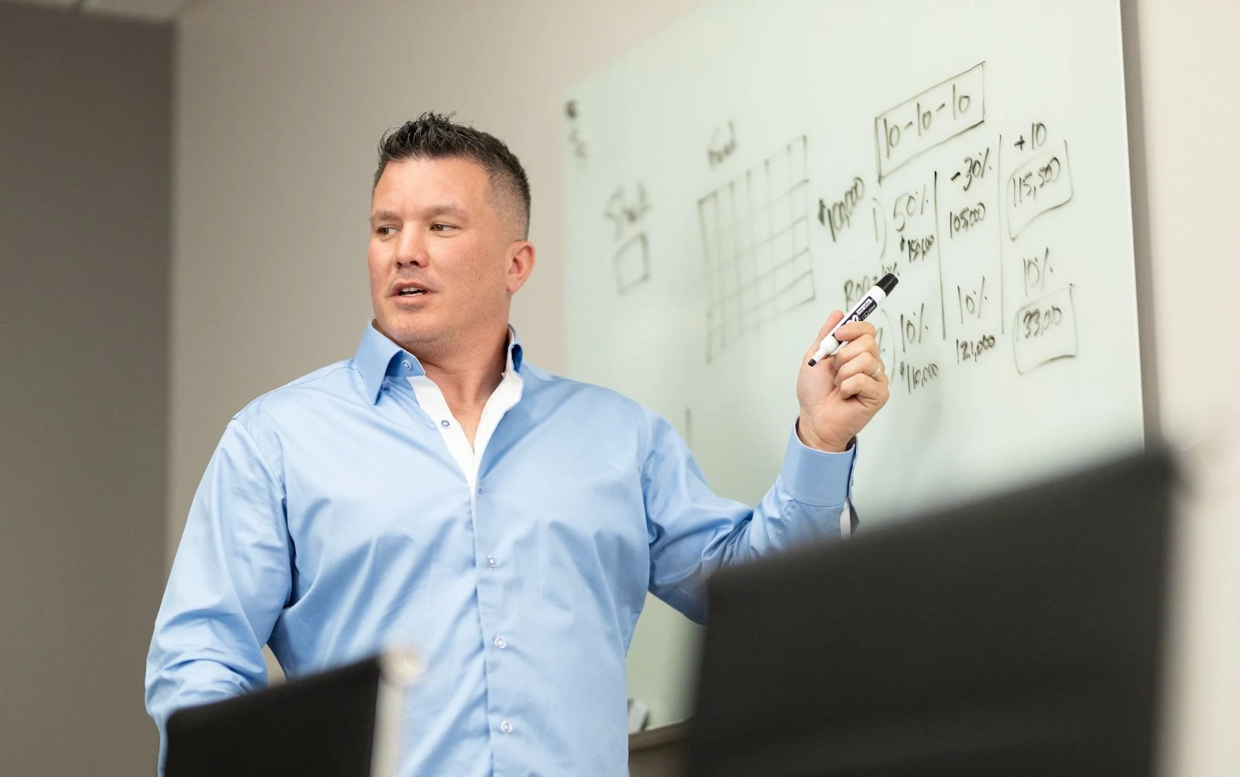 Dave working through a plan at the whiteboard